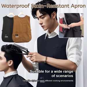 [Waterproof And Oil-proof] Fashionable Vest-style Workwear Apron With Large Pocket Simple Anti Dirty Home Use Cooking Waistcoat