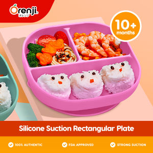 Orenji Silicone Suction Rectangular Plate - Pink Infants Toddlers Baby Feeding Plate Non-Slip BPA-Free