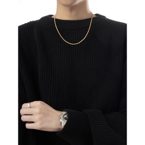 KALUNG PRIA WANITA TITANIUM GEPENG GOLD MODEL HIP HOP KOREA TERLARIS
