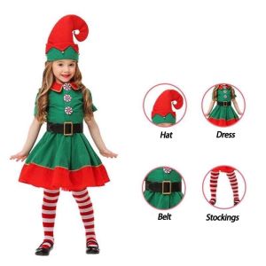 Christmas Santa Claus Cosplay Costumes Suit Family Matching Clothing Green Elf Ear Fancy Dress Holiday Party New Year Gifts