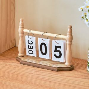 PARKOUR Minimalist Wooden Flip Calendar Vintage Aesthetic Wooden Base Perpetual Calendar Photo Prop Rustic Desk Calendar Home Decoration