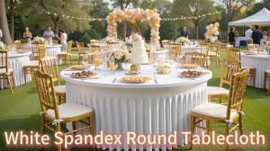 4/5/6ft Spandex Round Wedding Table Cover Wrinkle Free Stretch Fitted with Ruffle Skirt For Baby Shower Wedding Party Banquet