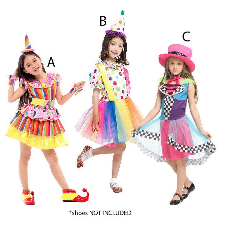 Circus Clown Costume for Girls Halloween Cosplay Carnival Kids