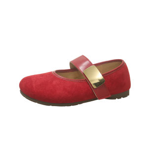Free Shipping Flat Shoes 2026 Autumn New Casual Gentle Style Suede Shallow-Toe Metal Buckle Single Shoes For Women