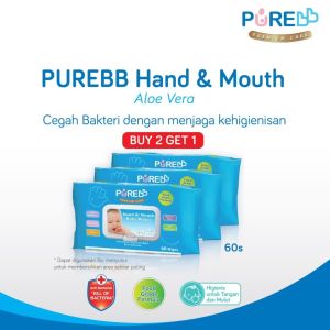 ( Promo 2 Gratis 1 ) Pure Baby - Pure BB - PureBB Hand & Mouth Baby Wipes 60s Food Grade ( Aloe Vera & Orange ) Tissue Basah Bayi