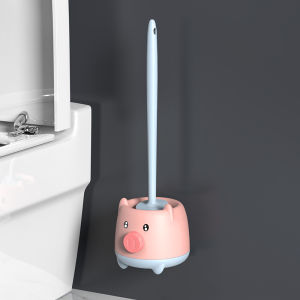 Candy Online Cartoon Pig Toilet Brush Set Wall-mounted Multifunction Bathroom Cleaning Brush With Holder