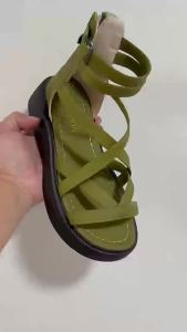 [Free Shipping] Fashion Thick Bottom Platform Sandals WomenS 2025 Summer New All-Matching Hollow Thin Cross Straps Back Zipper Roman Boots