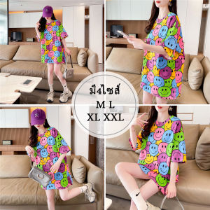 [ส่งของที่กรุงเทพ]ใหม่ เสื้อยืดแขนสั้นผู้หญิง แฟชั่น เสื้อยืดแขนสั้นผู้หญิง สไตล์ลำลองทรงหลวม ลายทางสีเรืองแสงและลายทาง เสื้อยืดผู้หญิง Clothing Women Tshirt [303]