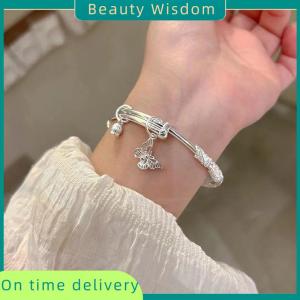 Beauty Wisdom Chinese Style Floral Butterfly Push Pull Adjustable Bangle Heart Shaped Bamboo Link Flower Bud Opening Bracelet Fashion Jewelry