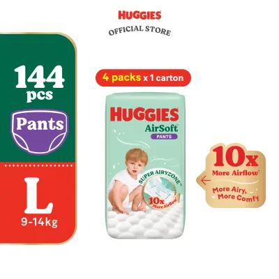 HUGGIES AirSoft Pants Diapers M46 / L36 / XL30 / XXL24 (4 packs) - Breathable and soft premium diapers for baby