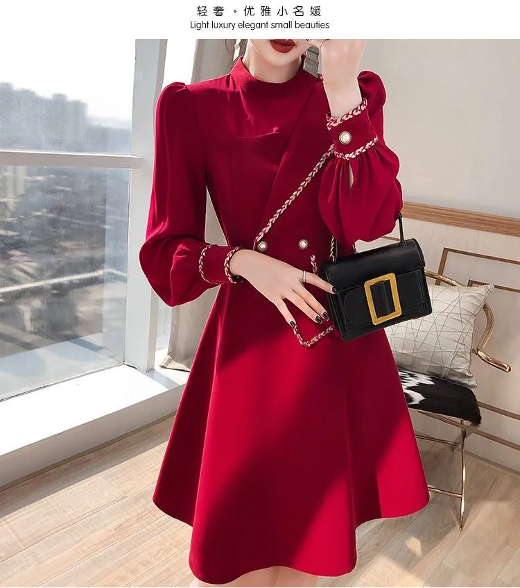 Fashion （Red）Summer And Autumn Long Sleeve Belted Color Suit