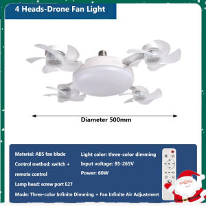 Ceiling Fan With Light With Remote Control E27 Lamp Fan Light Silent 3 Speed For Living Room