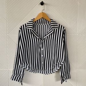 Kemeja Salur Lengan Panjang / Blouse Kerah Salur Wanita / Kemeja Polos Terbaru Tangan Puffy
