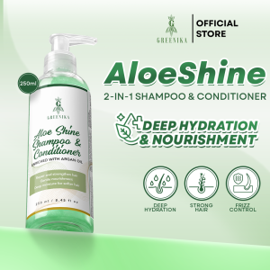 [ 2-in-1 SHAMPOO & CONDITIONER ] Greenika 2-in-1 Shampoo & Conditioner Aloe Shine – Hydrating & Strengthening Shampoo for Dry Damaged Hair