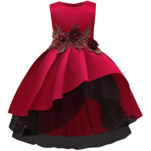 Trẻ Em Cô Gái Dresses bông hoa hồng Thêu Không Tay Terno Đầm công chúa Sinh Nhật Giản Dị trang phục tiệc tối