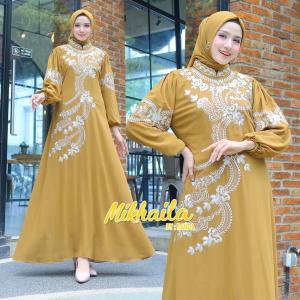 Gamis Bridelia Bordir Set Hijab Model Bunga Depan Dan Dilengkapi Tali Pinggang Bahan Ceruty Babydoll Premium Bahan Lembut Dan Tidak Panas