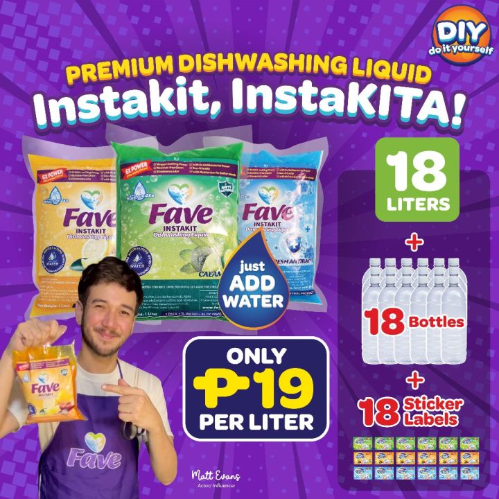 FAVE Instakit DIY DISHWASHING Liquid 18 Liters Yield + Bottles Sticker