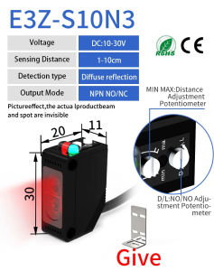 GTRIC E3Z-D61 Diffuse Reflection Photoelectric Sensor NPN PNP 12-24VDC Square Infrared Optical Switch Distance 30CM With Bracket