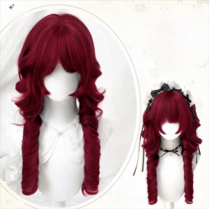 JON09 Short Horns Jellyfish Roll Princess Head Sweet Cute Long Curly Hair Fashion Synthetic Lolita Wig with Bangs Party