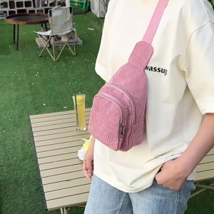 Corduroy Crossbody Sling Bag Casual Shoulder Chest Bag Travel Hiking Fanny Belt Bag for Women Sports Running
