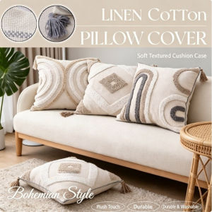 Boho Pillow Cover Cotton Linen Cushion Case Soft Plush Tassel Hidden Zipper Sofa Bedroom Home Decor