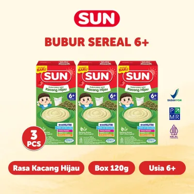 3 PCS - SUN Bubur Bayi 6+ Kacang Hijau Ekonomis 120 Gr