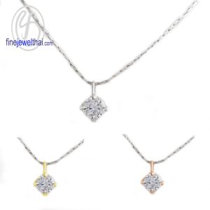 Finejewelthai-จี้เงินแท้ เลือกฝังเพชรสังเคราะห์หรือพลอยแท้ได้-P1055gem02-e (ราคานี้ไม่รวมสร้อยนะคะ)