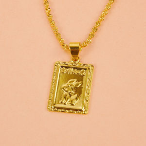 [ Premium Selection ] Cute Imitation Gold Sandblasted Gold Good Luck Zodiac Pendant for Women   Brass Plated 24k Genuine Gold Jewelry