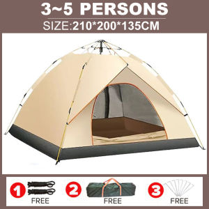 【TOP  Selling 】 Khaki Camping Tent 3-5 Person Camping Tent Portable Hexagonal Fully Automatic UV Resistant Hexagonal Waterproof Camping Tent Large Space Outdoor Tent Sun ProtectionPicnicWaterproof Family Tent Camping Tent