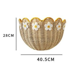 xpkQ Hanging Up Wall Storage Basket Hand Woven Rattan Storage Baskets Multifunction Decorative Flower Basket Kitchen Organizing Boxes 7P3H9