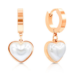 SO SEOUL Pearluxe Round Heart Teardrop Pearl in White Rose Gold Dangle Hoop Earrings