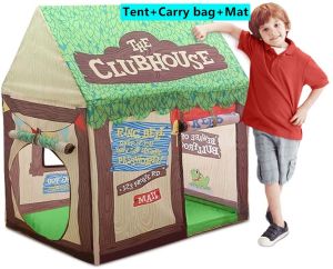 *SG seller* Clubhouse Tent Kids Play Tents for Boys School Toys for Indoor and Outdoor Games Children Playhouse with Roll-up Door and Windows
