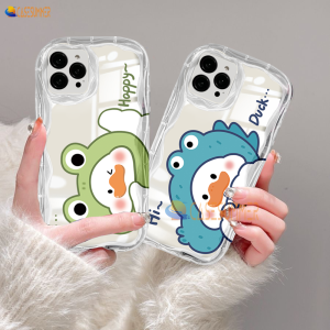 (Lokal Ready) Casesummer Casing hp iPhone 11 12 14 13 12 Pro Max XR 7Plus iPhone 15 Pro Max X XS Max 6s 7 8 6 Plus SE 2020 Pasangan Bebek Teh Susu Lucu 3D Wavy Curved Edge Sarung Case