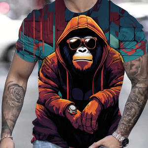 [Local Stock] VCC Funny 3D Monkey Pattern Print T Shirt For Men Casual O-neck Short Sleeve Tee Top Summer Streetwear Fashion Hip Hop Mens Clothes