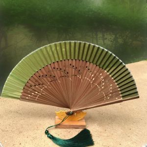 ECLK0G Retro Design Bamboo Folding Fan Tassel Decoration Classical Fan Art Craft Home Ornament Chinese Style Silk Fan Summer Season