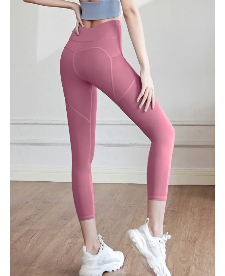 Fashion Women's Yoga Pants with 2 Pockets Asian Size Sports Leggings Gym  Tummy Control Jogging Slim Fitness Cycling Pants Asian Size