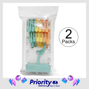[2Packs] 12 Clothespins Folding Drying Rack PP Non-slip Detachable Sock Clips 360 Degree Rotatable Windproof Hook