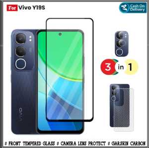 Paket 3in1 Full Tempered Glass Vivo Y19s 4G Y28 4G NFC Y27 4G Y36 4G Y53s Y51A Y51 Free Anti Gores Camera Dan Graskin