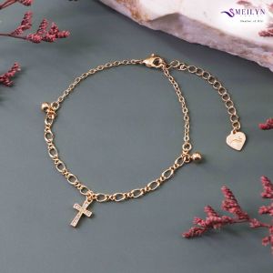 MEILYN Gelang Rantai Tangan Motif Salib Mata Bola Lapis Emas 0231240455