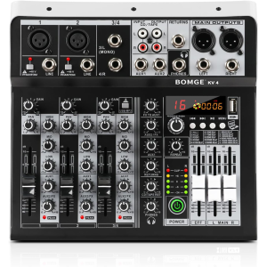 BOMGE KV6 Channel Audio Interface Soundboard Mixer 99 DSP DJ Mixer Audio Reverb Effect +48V Phantom Bluetooth Studio Audio Mixer for Karaoke Studio Streaming Recording