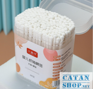 Bông Tăm Ngoáy Tai Hộp 200 Que Chất Liệu Bông Tự Mềm Mại 2 Đầu Tăm Bông Sử Dụng Cho Bé An Toàn Tiện Lợi-GD787-TamHopBB