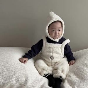 Infant and toddler autumn and winter clothing baby base shirt and overalls two-piece set boys autumn and winter overalls jumpsuit winter wear