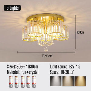 Nordic crystal gold light living room chandelier LED bedroom dining room light round ceiling lamp 30