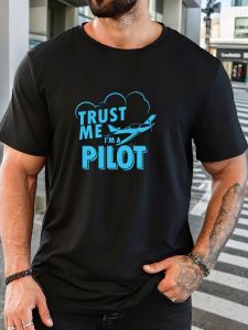 T-Shirt Print 100% Cotton Pilot Slogan Pattern Summer Round Neck Breathable Mens Short Sleeves Loose Cotton Tee Daily Top