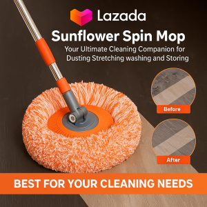Sunflower Retractable Carpet Mop with Round Chenille Floor Mopper and Golden Rabbit Dust Absorbent