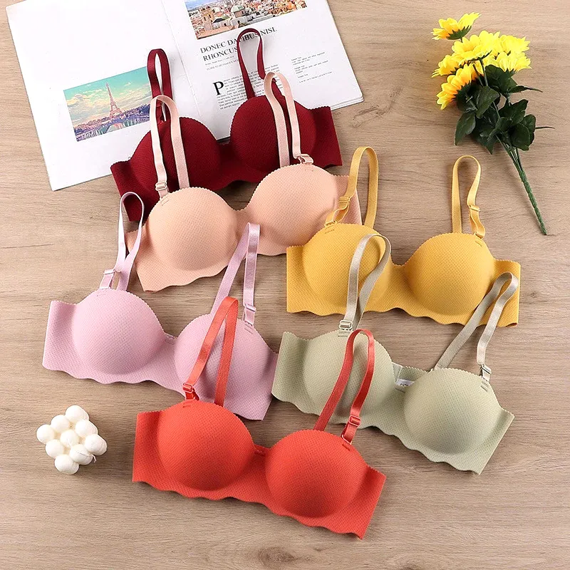 Women Gathered Seamless Lingerie Push Up Bra Solid Small Breast