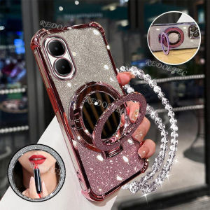 For Tecno Spark GO 2 Casing Four Corners Shockproof Phone Case 3D Makeup Mirror Holder New Bracelet Softcase Cover For Tecno Spark GO2