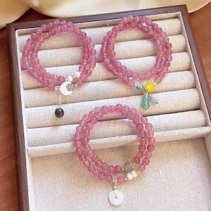 New Chinese style double circle strawberry crystal bracelet for women versatile and high-end feel bracelet with gourd safety buckle crystal bracelet新中式双圈草莓晶手链女百搭高级感手串葫芦平安扣水晶手链