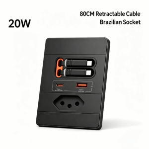 YUHENNY With Retractable Cable 118 Type Brazil Socket Panel 20W USB Fast Charging Multi-hole USB Fast Charging Socket Electrical Fitting Brazil Type Socket Panel Home