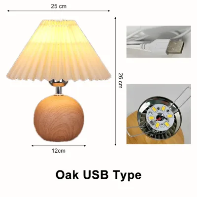Creative Round Base Pleated Lampshade Retro Bedside Desk Lamp Living Room